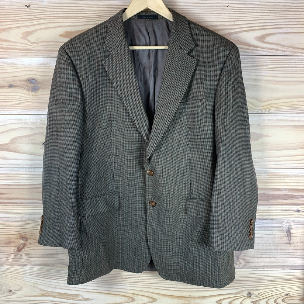 Lauren Ralph Lauren Wool Blazer Sport Coat 44R Brown Mini Houndstooth Academia